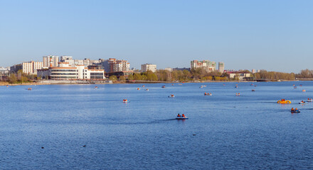 Kazan street view on a sunny day, Lake Kaban