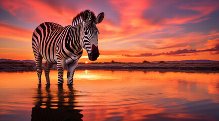 Fototapeta na wymiar Zebra at sunset in the Serengeti National Park