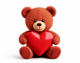 A red teddy bear holding a large heart, ideal for Valentine's Day, children's gifts, or romantic occasions.
