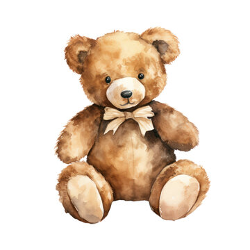 cute bear doll watercolor illustration isolated on white or transparent background