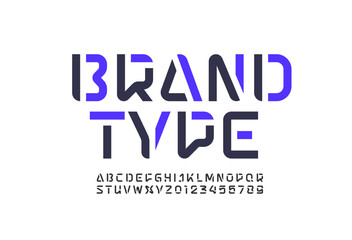 Technology font, digital alphabet, cyber letters from A to Z and numbers from 0 to 9, vector illustration 10EPS