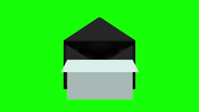 4K animation of opening an envelope and opening the paper inside ( green background for chroma key )