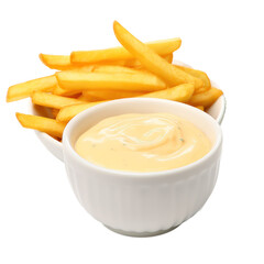 french fries with dipping sauce isolated on white or transparent background - obrazy, fototapety, plakaty