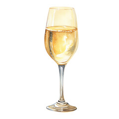 glass of champagne watercolor illustration isolated on white or transparent background - obrazy, fototapety, plakaty
