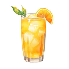 glass of orange juice watercolor illustration isolated on white or transparent background