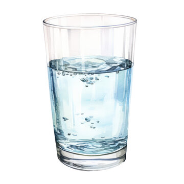 glass of water in watercolor illustration style isolated on white or transparent background