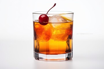 Classic Old Fashioned Cocktail with Cherry Garnish
