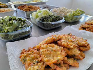 Side view. Close-up of Gudhangan - Traditional Javanese food. 
