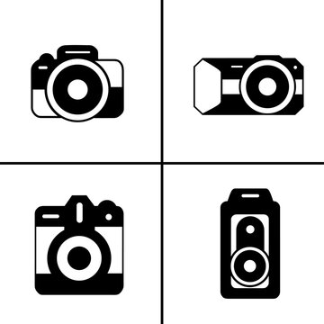 Vector black and white illustration of cameras icon for business. Stock vector design.