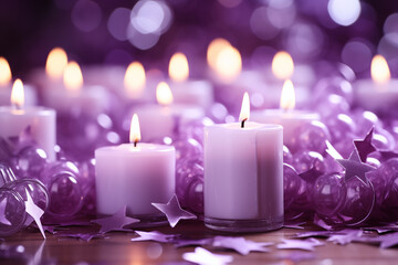 Obraz na płótnie Canvas purple candles and rose petals