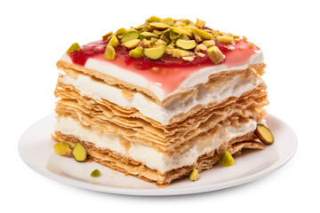 Close up of a fresh delicious Pakhlava dessert, isolated on a transparent background
