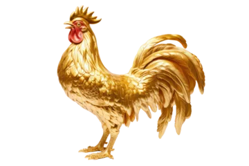 Foto op Aluminium golden rooster or rooster made of gold as an animal of lucky sign isolated on white or transparent background © SaraY Studio 