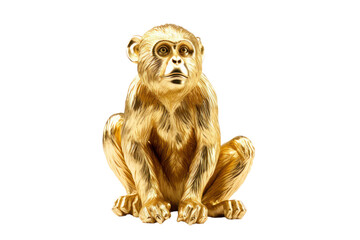 golden monkey or monkey made of gold as an animal of lucky sign isolated on white or transparent background - obrazy, fototapety, plakaty