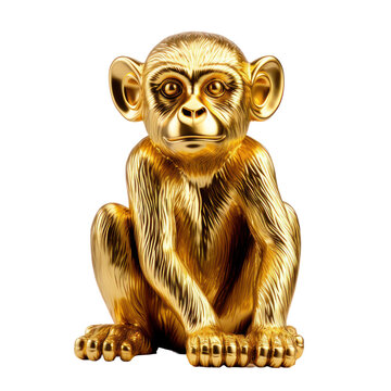 golden monkey or monkey made of gold as an animal of lucky sign isolated on white or transparent background