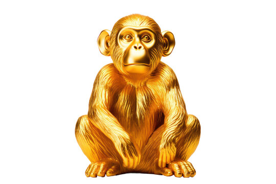 golden monkey or monkey made of gold as an animal of lucky sign isolated on white or transparent background