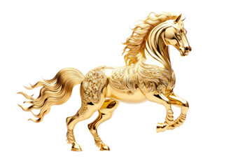 golden horse or horse made of gold as lucky animal sign isolated on white or transparent background