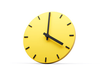3d Simple Yellow Round Wall Clock 4 O'Clock Four O'clock On White Background 3d illustration