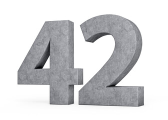 3d Concrete Number Forty two 42 Digit Made Of Grey Concrete Stone On White Background 3d Illustration