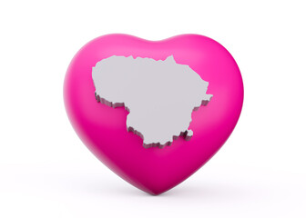 3d Pink Heart With 3d White Map Of Lithuania Isolated On White Background 3d illustration