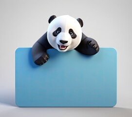 cute 3d cartoon panda lie on the board for text