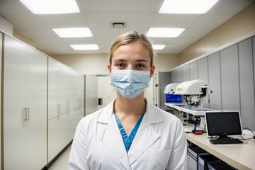 Fototapeta na wymiar doctor biologist scientist in a hi-tech medical facility room with manufacturing equipments with clinical gears and research materials