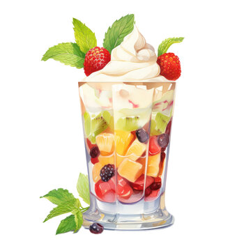 parfait fruit watercolor illustration isolated on white or transparent background