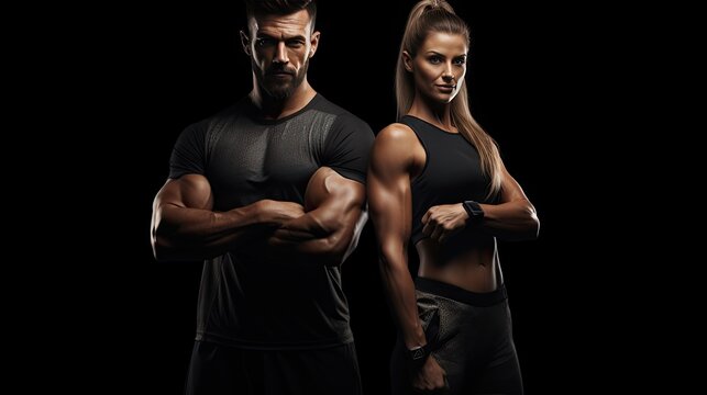 Gym banner with fit man and woman