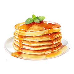 pancake with honey syrup watercolor illustration isolated on white or transparent background