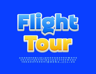 Vector travel promo Flight Tour. Trendy Blue Font. Creative 3D Alphabet Letters, Numbers and Symbols set