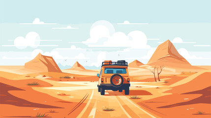 jeep in desert adventure. desert dune adventure fantasy concept illustration. Vector illustration  - obrazy, fototapety, plakaty