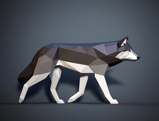 cute 3d cartoon grey wolf walking