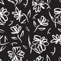Floral seamless pattern background. Black and white Abstract flowers vector illustration