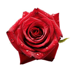 red rose with water drops isolated on transparent or white background 