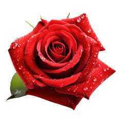 red rose with water drops isolated on transparent or white background 