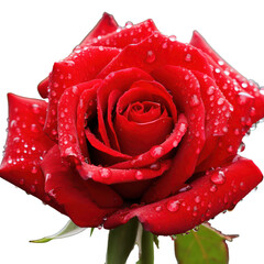 red rose with water drops isolated on transparent or white background 
