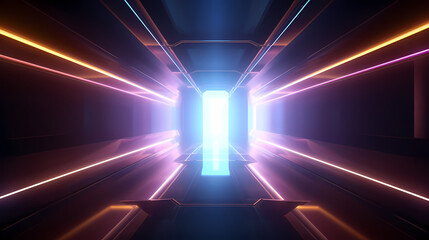 Metallic glowing tunnel, neon lights and perspective, abstract tech futuristic background, PPT background