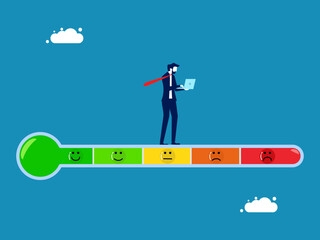 Emotional level control. Businessman on the emotional level bar