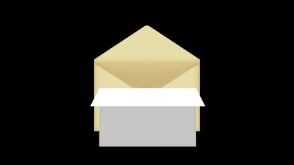 4K animation of opening an envelope and opening the paper inside ( mov ,background transparent )