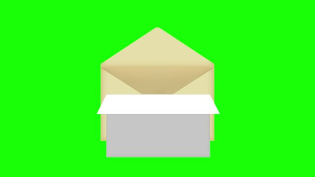 4K animation of opening an envelope and opening the paper inside ( green background for chroma key )