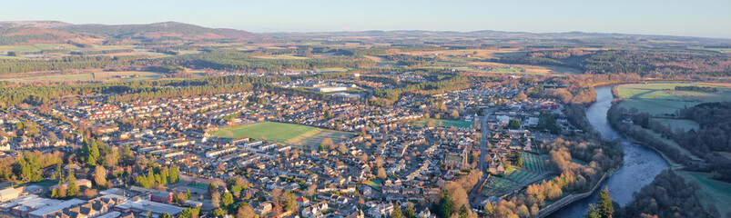 Aerial view of Banchory village in Aberdeenshire - obrazy, fototapety, plakaty