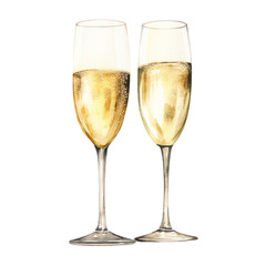 two glasses of champagne watercolor 