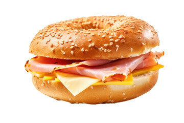 Ham cheese bagel isolated on transparent background.