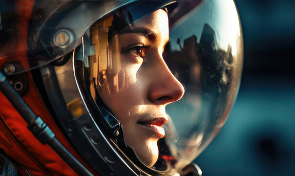 Profile portrait of astronaut in helmet