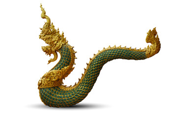 golden naga art statue isolated on white background. This has clipping path.