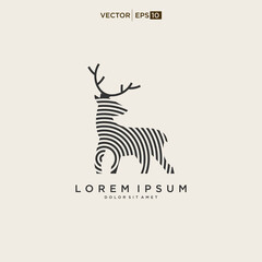 Deer logo line icons. Wild reindeer outdoor brand label. Elk antlers sign. Vector illustration