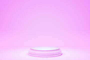 Pink  realistic 3d cylinder pedestal podium. Abstract  rendering geometric platform. Product display presentation. Minimal scene.