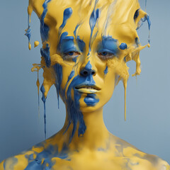 Żółto niebieska głowa - obrazy, fototapety, plakaty