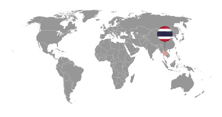Pin map with Thailand flag on world map. Vector illustration.