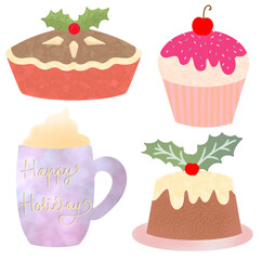 set of cakes and sweets