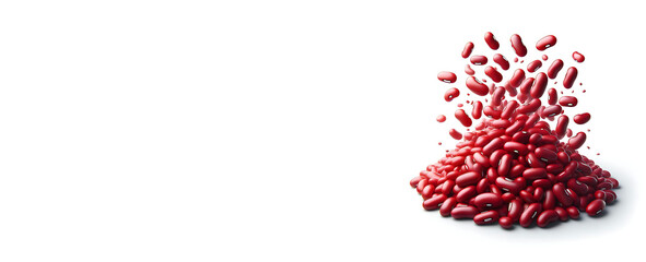  Flying Red kidney beans on white background. With clipping path. ai generative